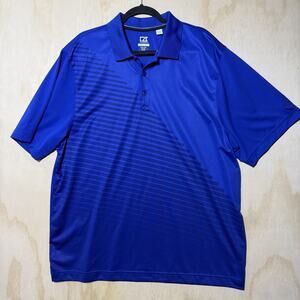 Cutter & Buck CB DryTec Polo Shirt XXL Blue Striped Golf Roatanmor Club